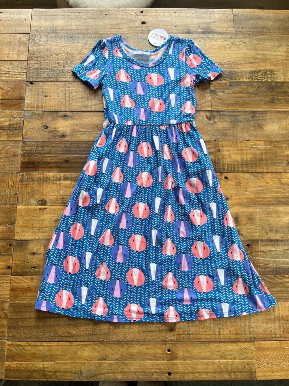 NWT Dot Dot Smile Scoopneck Maxi Dress Blue Pink Foxes 3/4